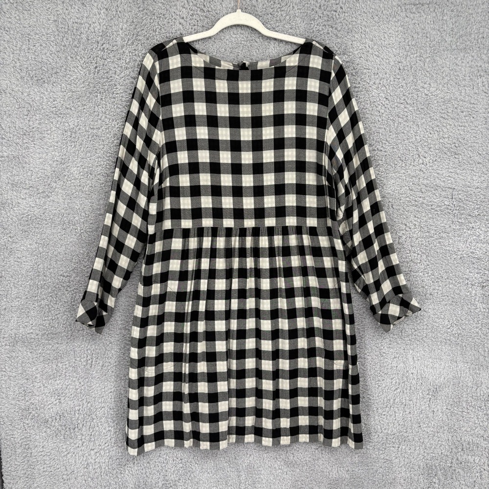 J. Jill Black White Buffalo Plaid Button Back Babydoll Dress Size XL Pockets